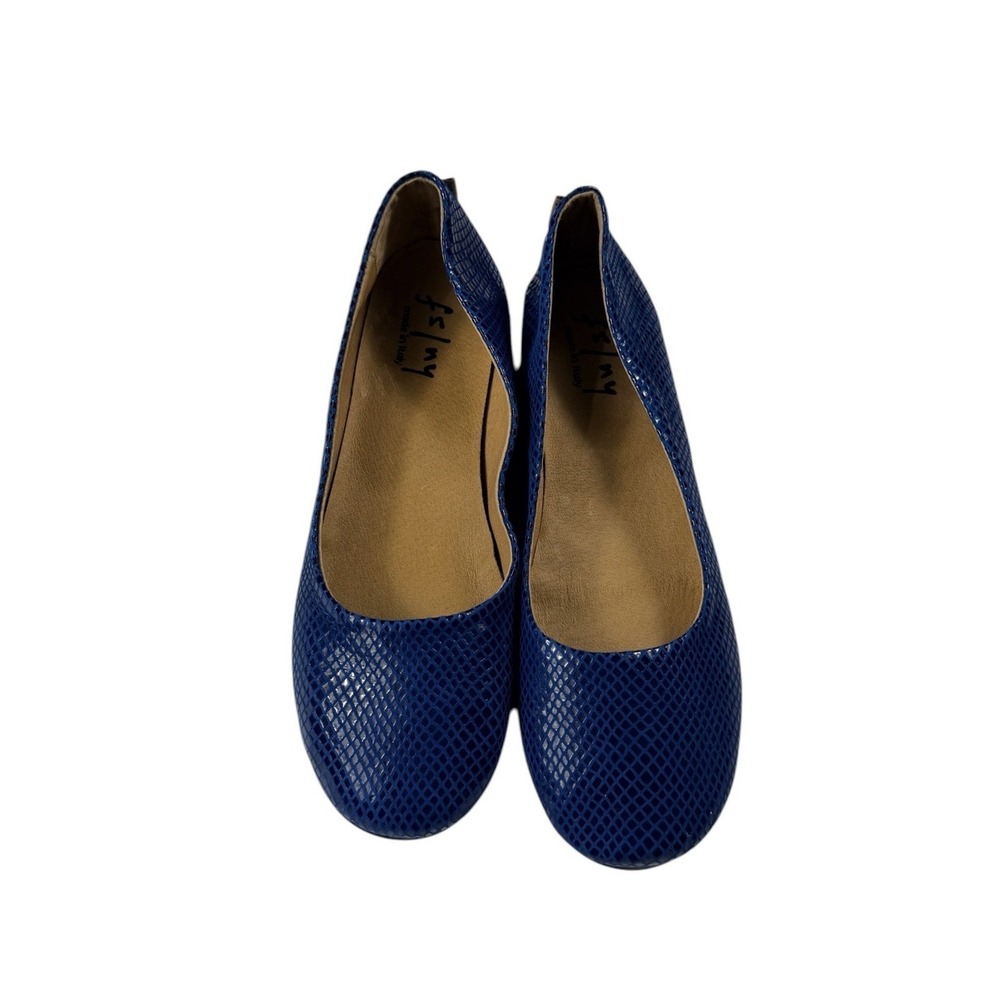 FS/NY Zeppa Wedge Flats Womens 10 Blue Snake Print Leather Italy NIB